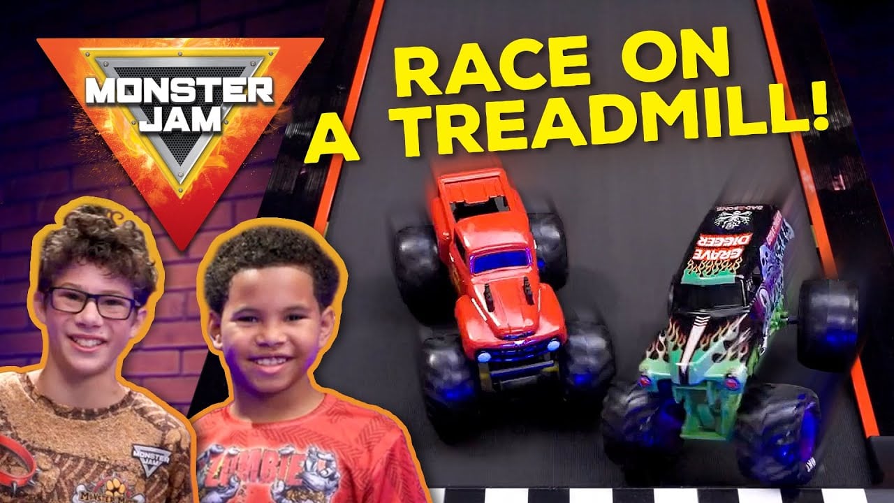 Monster Jam trucks Treadmill Race! | MONSTER JAM Revved Up Recaps